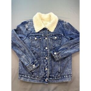 Pacsun Trucker Denim‎ Jacket Women's Denim Dark Wash Sherpa Fleece Small S